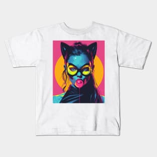 Cat-Eyed Diva: Colorful Bubble Gum Pop Art Kids T-Shirt